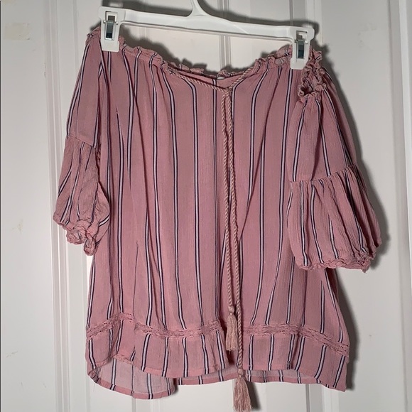 Pink Striped Off The Shoulder Top - Picture 2 of 4